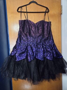 Deb Purple Sequin and Black Party Dress